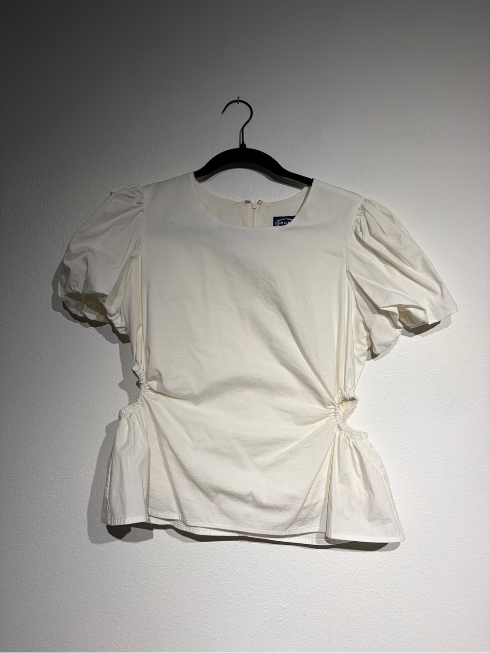 Cream Puff-Sleeve Blouse with Side Gather 100% Cotton